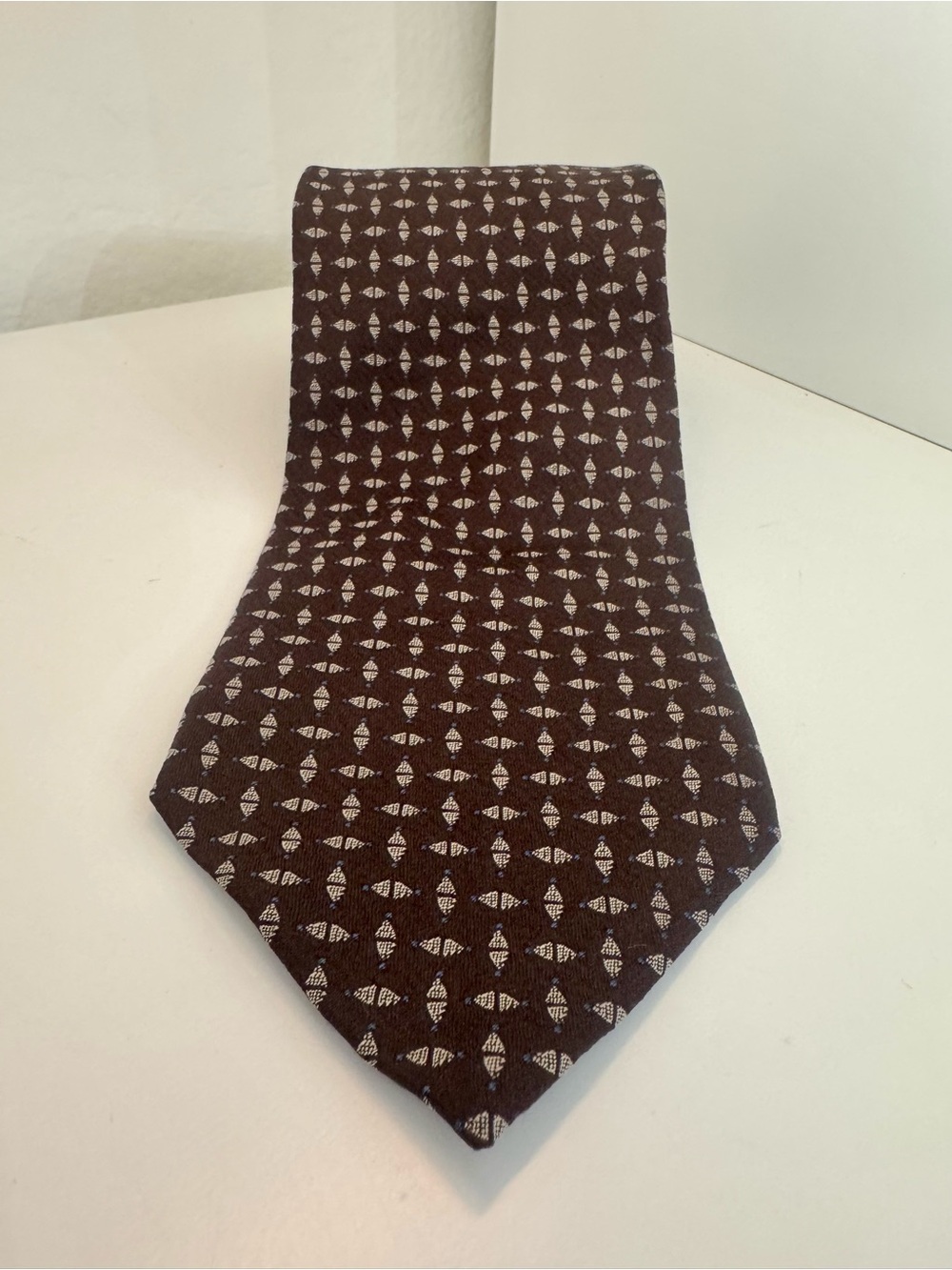Giorgio Armani Silk Tie Brown Geometric Pattern Made Italy